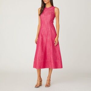 Shoshanna Cora Denim Midi Dress in strawberry